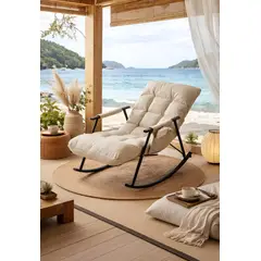GENERICO - SILLÓN MECEDORA SOFÁ RECLINABLE SILLA DE TERRAZA PREMIUM ACERO AL CARBONO BEIGE