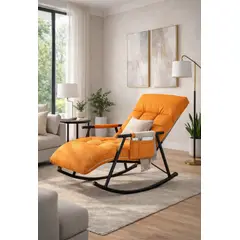 GENERICO - SILLA MECEDORA SILLÓN SOFÁ RECLINABLE TERRAZA PREMIUM ACERO AL CARBONO NARANJA