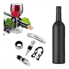 GENERICO - Kit Vino Sommelier 5 Piezas Sacacorchos + Estuche Elegante