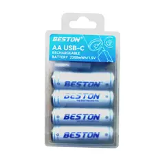 BESTON - Pilas Recargables AA USB-C – 1.5V (Pack de 4 PILAS)