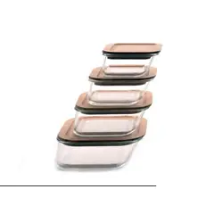 JUST HOME COLLECTION - Set x4 recipientes de vidrio con tapa bambu