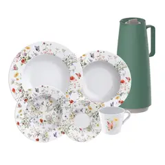 TRAMONTINA - JUEGO DE VAJILLA ANA CLARA 20 PIEZAS CON TERMO VERDE