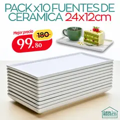 GENERICO - Fuente de Cerámica Rectangular Blanco PACK x10 Azafates Fuentes - Bandeja Cerámica Blanca 24x12cm