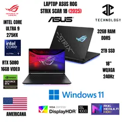ASUS - LAPTOP ASUS ROG STRIX SCAR 18 ULTRA 9 275HX / 32GB RAM DDR5 / 2TB SSD / RTX 5080 16GB VIDEO
