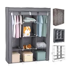 GENERICO - Ropero de Tela Reforzado Armable Portátil 3 Cuerpos y 8 Divisiones - 130x45x175 cm Gris