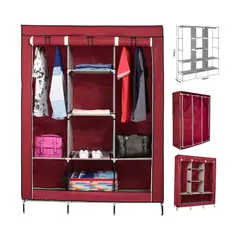 GENERICO - Ropero de Tela Reforzado Armable Portátil 3 Cuerpos y 8 Divisiones - 130x45x175 cm Rojo Vino
