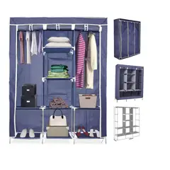 GENERICO - Ropero de Tela Reforzado Armable Portátil 3 Cuerpos y 8 Divisiones - 130x45x175 cm Azul
