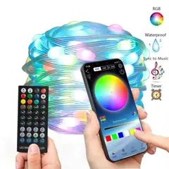 GENERICO - Luces de navidad 20 metros 200 LED inteligentes con control remoto y bluetooth por celular