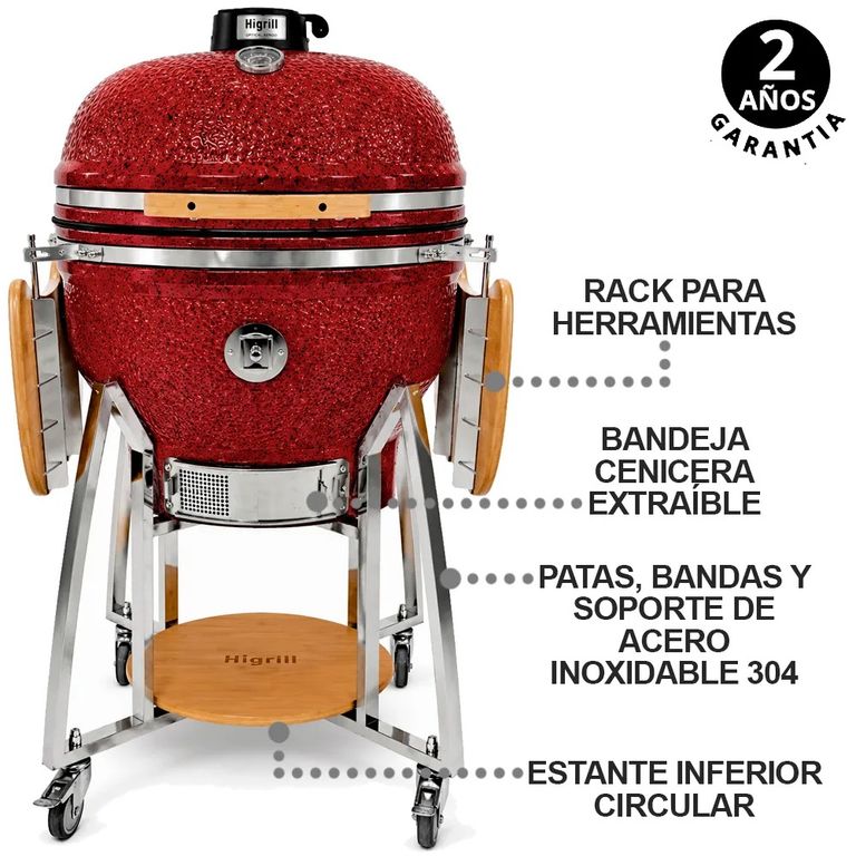 Kamado 26 Pulgadas Rojo Con Puntos Negros Brillante Premium Con Cenicero Y Herramientas HIGRILL