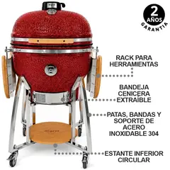 HIGRILL - Kamado 26 Pulgadas Rojo Con Puntos Negros Brillante Premium Con Cenicero Y Herramientas HIGRILL