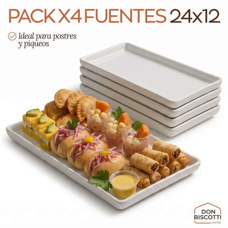 Fuente Rectangular de Cerámica Blanca 24 x 12cm PACK x4 - Platos Azafate Bandeja de Cerámica Blanco
