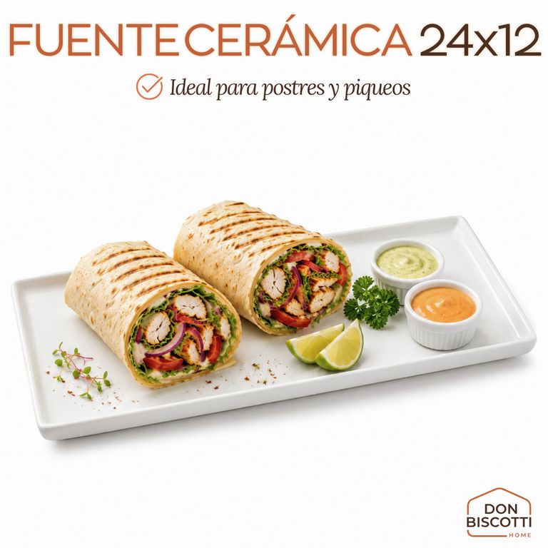Bandeja Rectangular Blanca de Cerámica Loza 12x24 cm - Fuente de Cerámica Blanco 24 x 12 cm