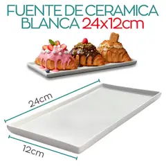 GENERICO - Bandeja Rectangular Blanca de Cerámica Loza 12x24 cm - Fuente de Cerámica Blanco 24 x 12 cm