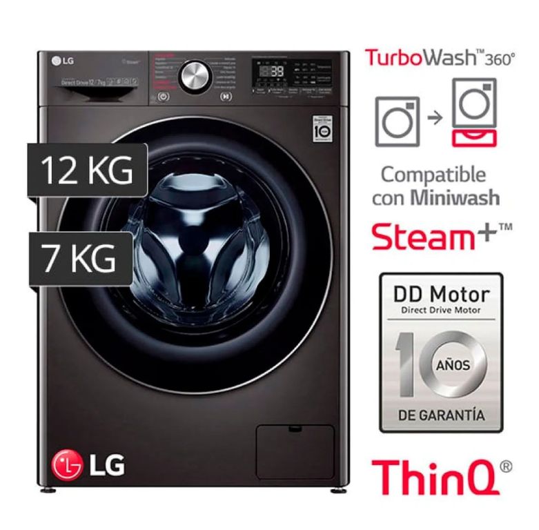 Lavaseca LG 12 Kg De Carga Frontal - Wd12bvc2s6c Color Negro Acero