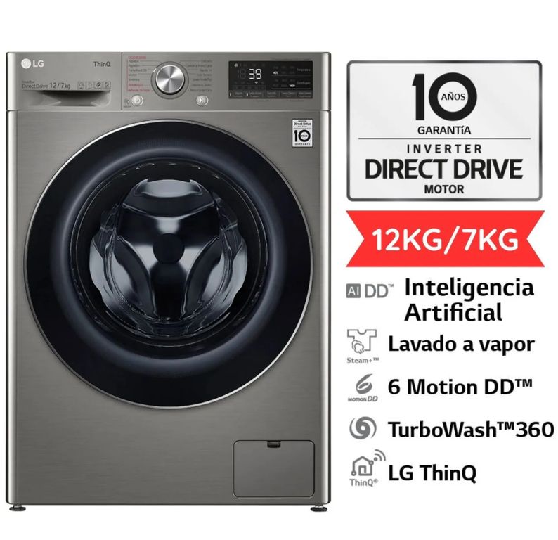 Lavaseca LG 12 Kg7 Kg Carga Frontal Wd12pvc3s6c Platino