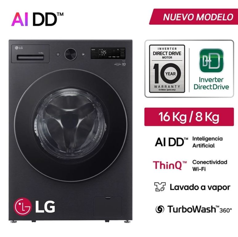 Lavaseca De 16kg Lavado 8kg Secado Ai Dd Thinq Negro Mate