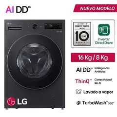 LG - Lavaseca De 16kg Lavado 8kg Secado Ai Dd Thinq Negro Mate