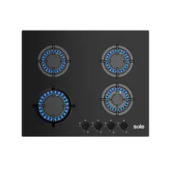 Sole - Cocina Empotrable a Gas Sole SOLCO049 con 4 Hornillas de Vidrio Templado, 60 cm, Negro