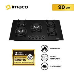 Imaco - Encimera a Gas Imaco IENC90 – 5 Quemadores - 90 CM - Vidrio Templado Negro