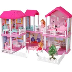 GENERICO - Casa de Muñecas de 2 Pisos Tamaño Mediano Incluye Muñecas
