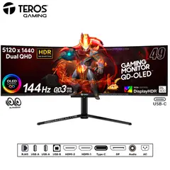 Teros - Monitor OLED Teros Curvo TE-4921G UltraWide 49" 5K 5120 x 1440 QD-OLED, 144Hz, 0.03ms