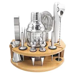 KELLER - Set de Coctelería Profesional 12 Piezas de Acero con Base de Bambú SL1