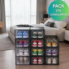 GENERICO - Pack x 10 Organizadores De Zapatos Con Sistema De Ventilación y Marco Doble Negro