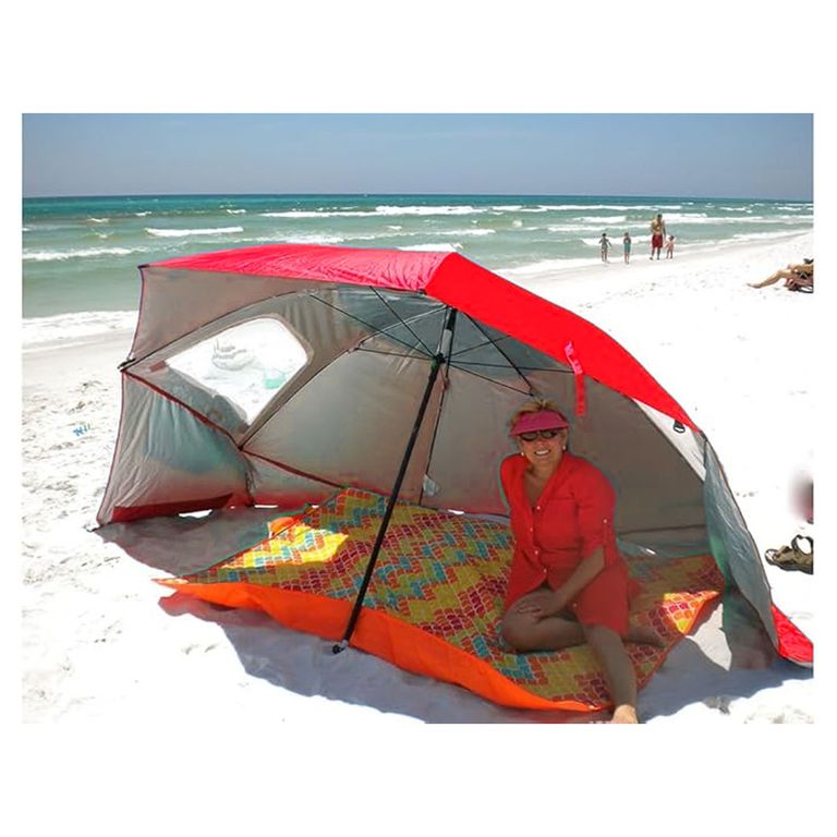Sombrilla De Playa Grande Con Laterales Uv 220cm x 240cm Roja