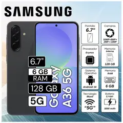 SAMSUNG - Celular Samsung Galaxy A36 5G  6.7"  Pulg. 6GB RAM 128GB Android 14  - Negro