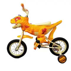 GENERICO - BICICLETA CON PEDAL Y CADENA PARA NIÑOS MODELO DINO T-REX NARANJA