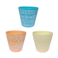 GENERICO - Pack de 3 Macetas de Arcilla de Colores