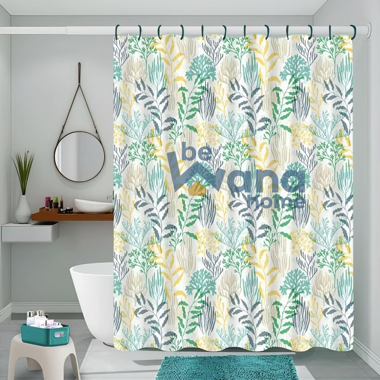 SET DE BAÑO X3 CON DISEÑO CORTINA +TAPETE +CESTO