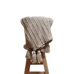 ZALMOHADAS - Manta Trenzas XL Beige Topo con Borlas 200×150 cm