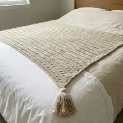 ZALMOHADAS - Manta Trenzas XL Beige Topo con Borlas 140×90 cm