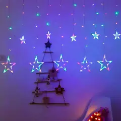 GENERICO - Cortina LED Navideña con Figuras  Estrellas Renos y Campanas  Multicolor