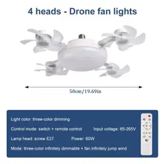 GENERICO - Foco Luz Ventilador Con Control Remoto Para Dormitorio Sala Tipo Dron
