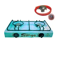 COCINAS SURGE - Cocina de Mesa Dos Hornillas a Gas + Válvula SURGE de Bronce