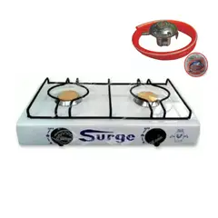 COCINAS SURGE - Cocina de Mesa Dos Hornillas a Gas + Válvula SURGE de Bronce