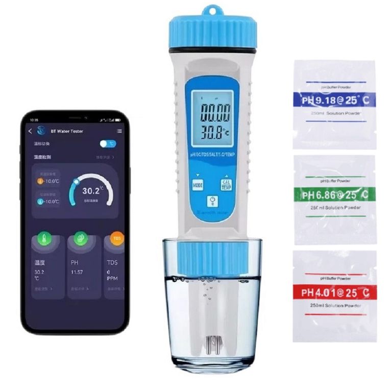 Medidor de Calidad de Agua 7 en 1 Bluetooth PH ORP Salinidad