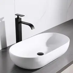 GENERICO - GRIFO LLAVE ALTO 30CM CUADRADO NEGRO MATE PARA OVALIN O BOWL TIPO CASCADA