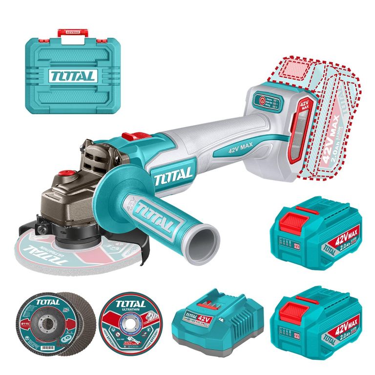 Amoladora inalambrica 1080w 41/2'' + 2 batería y cargador 42v total