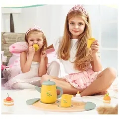 GENERICO - Didáctico Juego de Té de Madera Amarillo para Niñas - Hora del Té