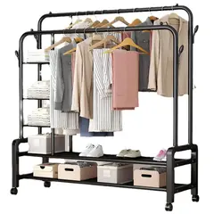 GENERICO - Estante Colgador Organizador Ropa Perchero 58kg Con Ruedas Negro