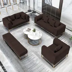 BARAKA HOME - Juego de sala 3 2 1 Dolneni + Banqueta + Mesa de centro - Chocolate