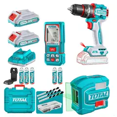 Total Tools - Combo Taladro 76nm + Nivel Laser de 2 Lineas + Medidor de Distancia Laser 70m Total