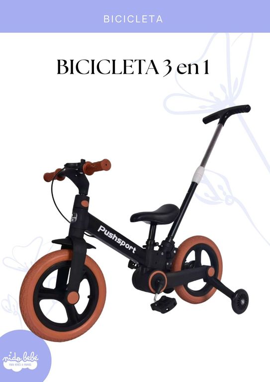 BICICLETA INFANTIL 3 EN 1 - COLOR MARRÓN Y NEGRO