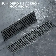 GENERICO - SUMIDERO DE ACERO SUS 304 RECTANGULAR 8 x 40 CM NEGRO