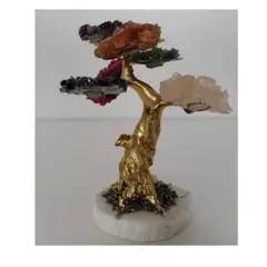 GENERICO - ARBOLITO DE LA FELICIDAD DORADO CON PIEDRAS DE CUARZO
