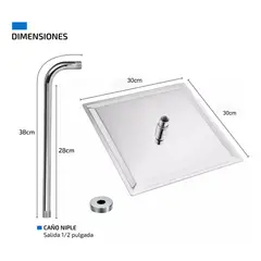 GENERICO - Kit Ducha Española Grande De 30x30cm + Grifería Pagua Fría Gris Brillante
