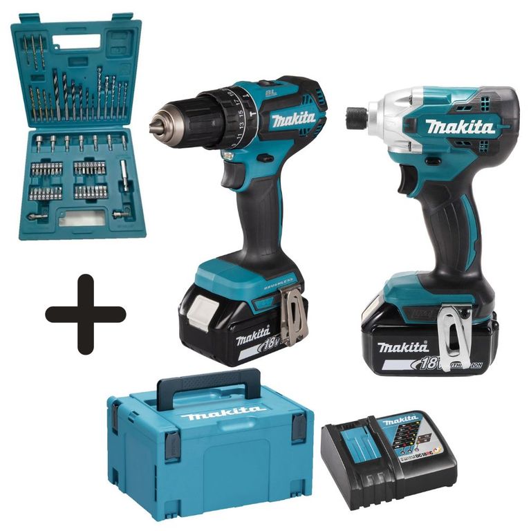 Taladro Perc 1/2" + Atornillador de Impacto 1/4" Hex 18Voltios DLX2394J + 1 set de accesorios E-11829 Makita